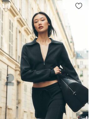 Alo Black Scholar Knit Cropped Full Zip Jacket and Pant set